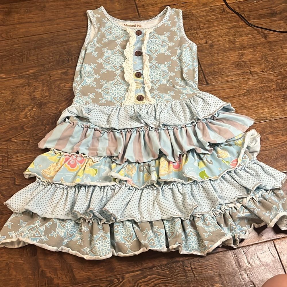 Mustard Pie Spa Blue Raegan Knit Apron Dress, size 8